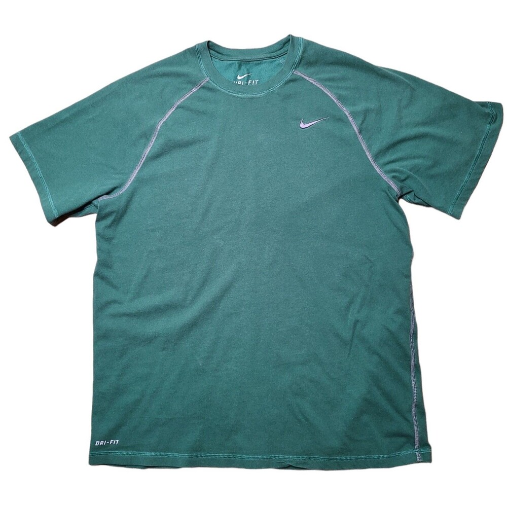 Nike Dri-Fit T-shirt Green Size Large w\ Gray Overstitching activewear workout